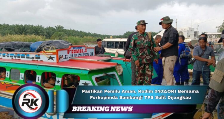 Kodim 0402/OKI-OI bersama Forkopimda saat menyambangi TPS sulit dijangkau di Desa Sungai Batang, Kecamatan Air Sugihan, Kabupaten OKI. Sabtu (27/1/2024)