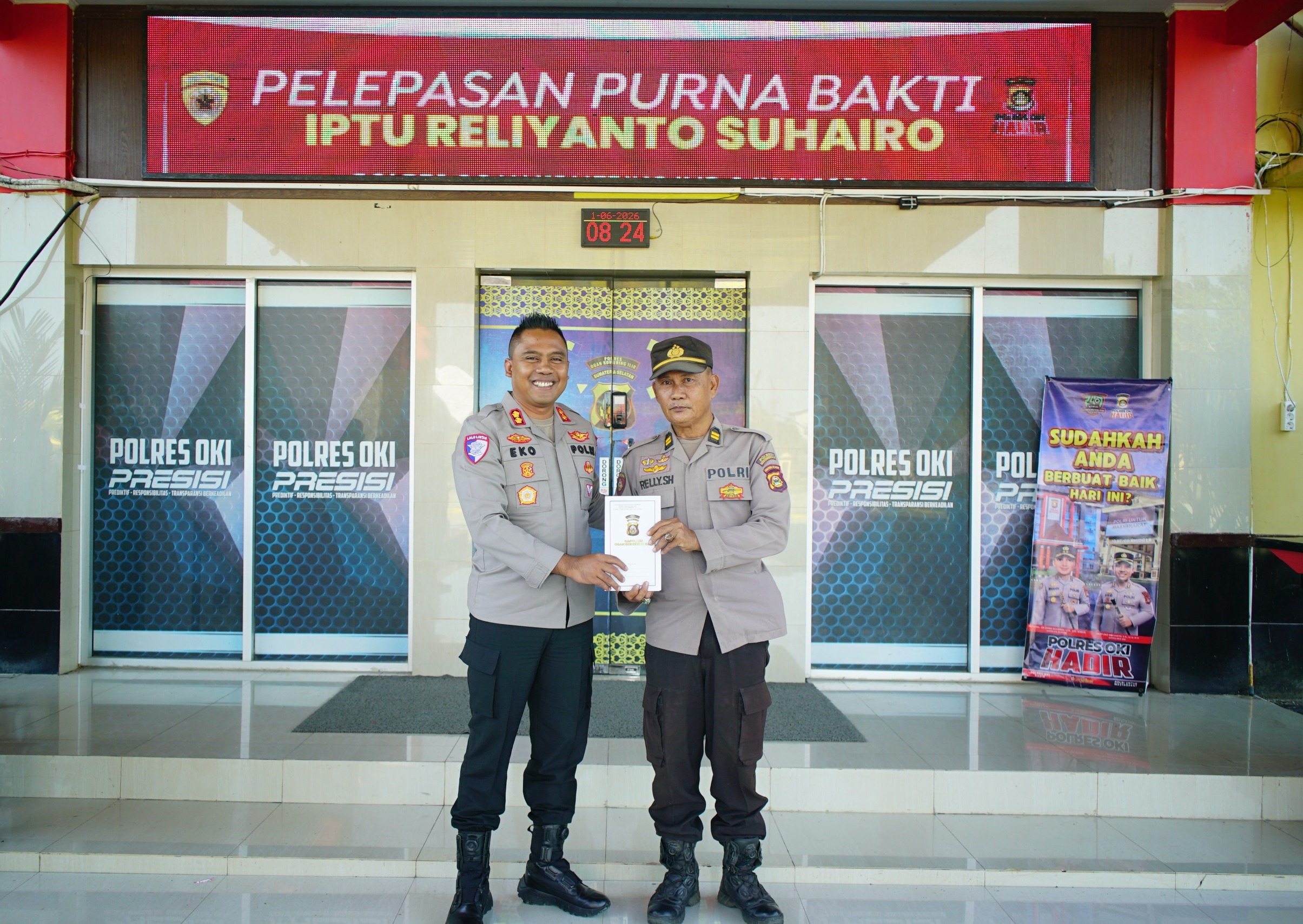 IPTU Reliyanto Akhiri Pengabdian 39 Tahun di Polri, Polres OKI Berikan Penghormatan Istimewa