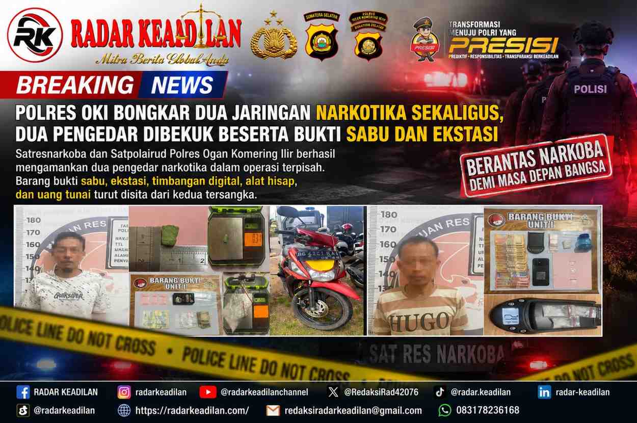 Polres OKI Bongkar Dua Jaringan Narkotika Sekaligus, Dua Pengedar Dibekuk Beserta Bukti Sabu dan Ekstasi
