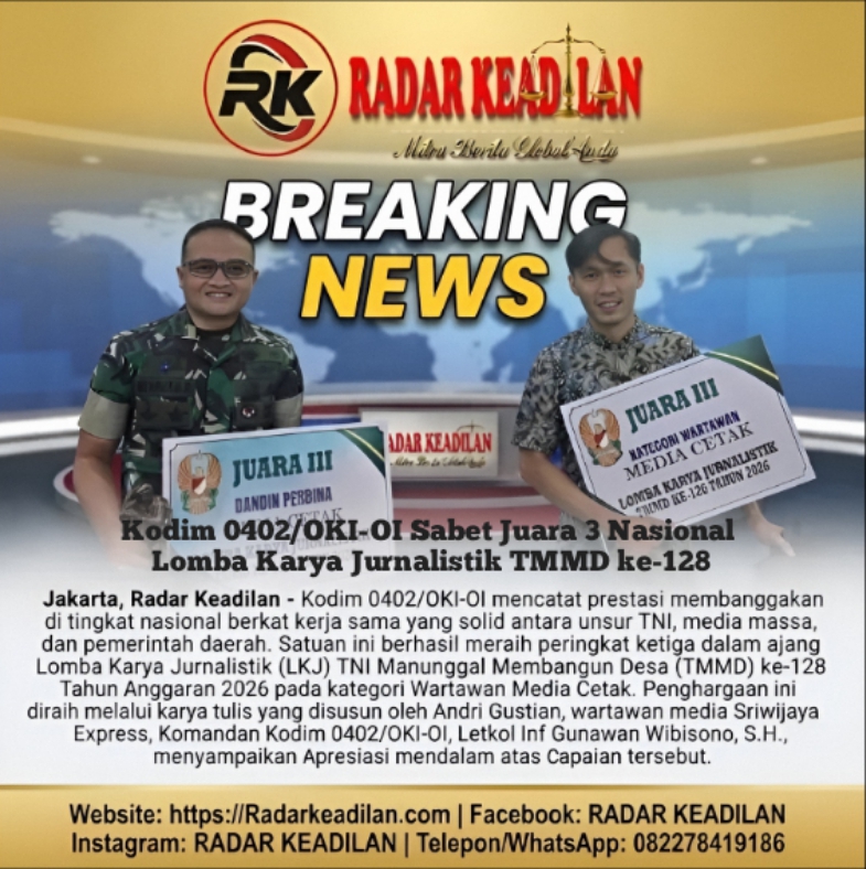 Kodim 0402/OKI-OI Sabet Juara 3 Nasional Lomba Karya Jurnalistik TMMD ke-128