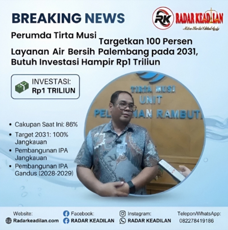 Perumda Tirta Musi Targetkan 100 Persen Layanan Air Bersih Palembang pada 2031, Butuh Investasi Hampir Rp1 Triliun
