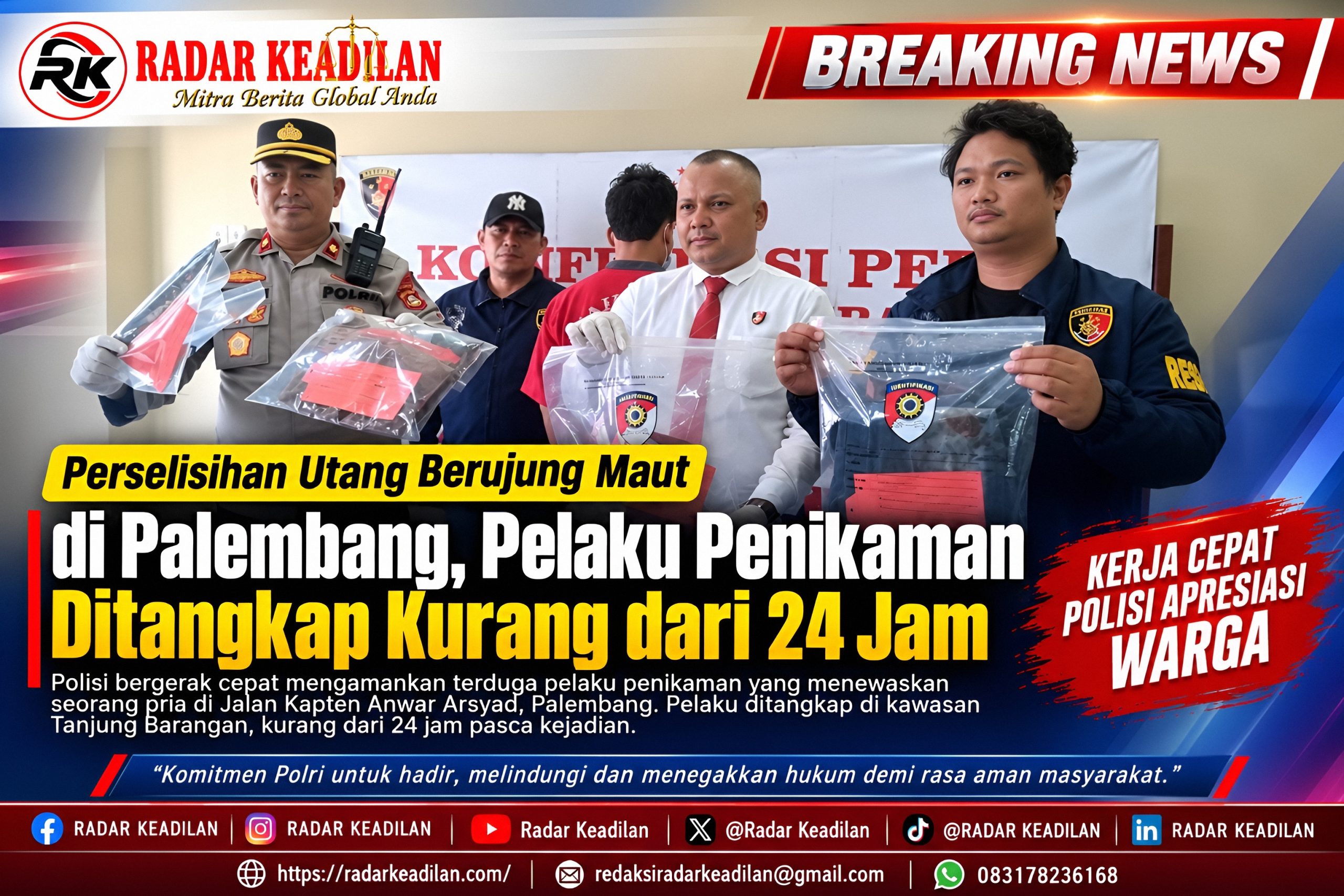 Perselisihan Utang Berujung Maut di Palembang, Pelaku Penikaman Ditangkap Kurang dari 24 Jam