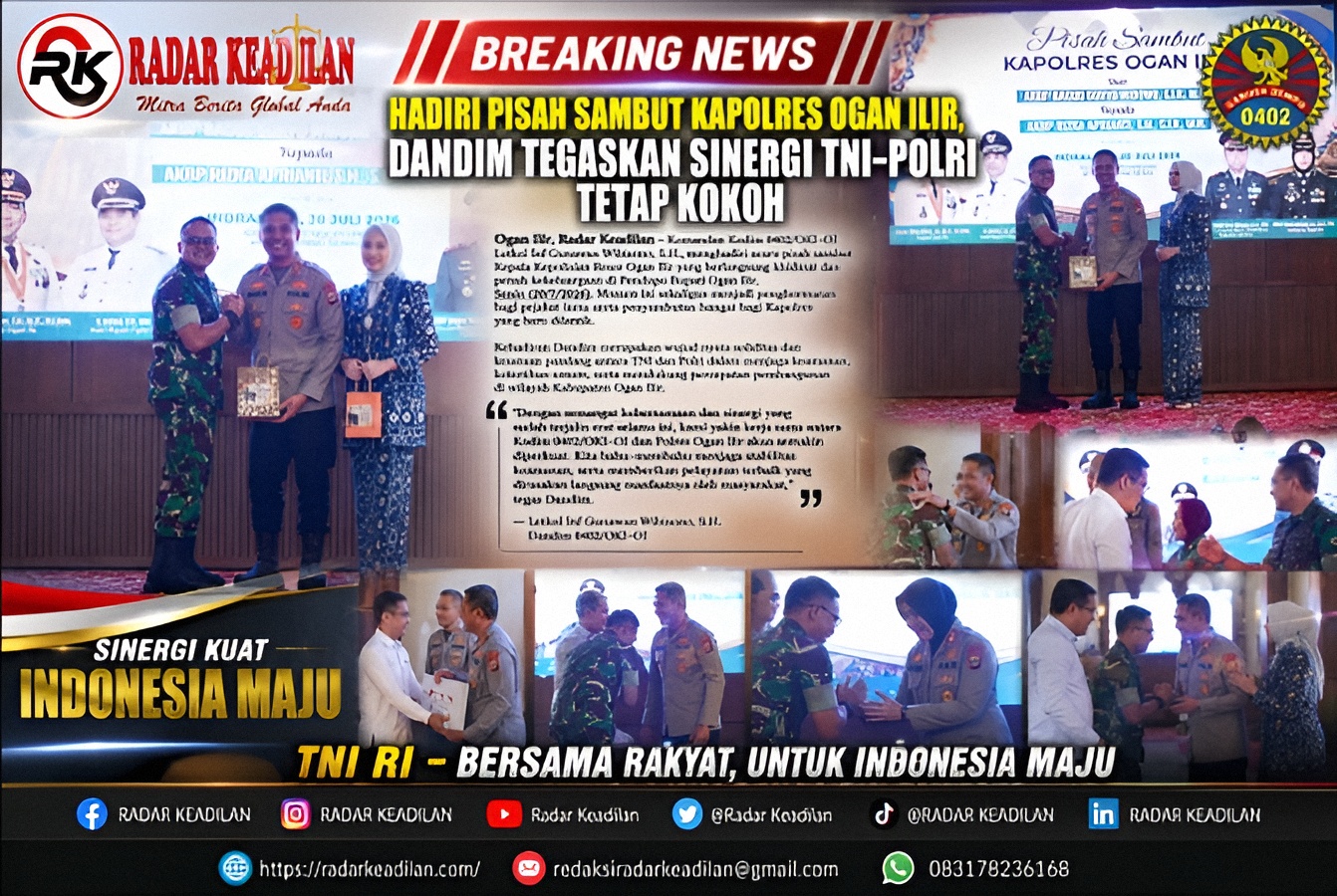 Hadiri Pisah Sambut Kapolres Ogan Ilir, Dandim Tegaskan Sinergi TNI–Polri Tetap Kokoh
