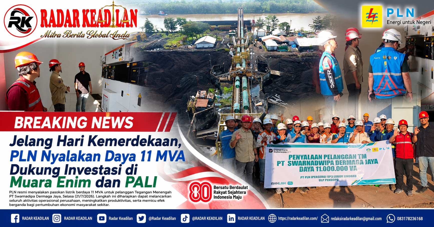 Jelang Hari Kemerdekaan, PLN Nyalakan Daya 11 MVA Dukung Investasi di Muara Enim dan PALI
