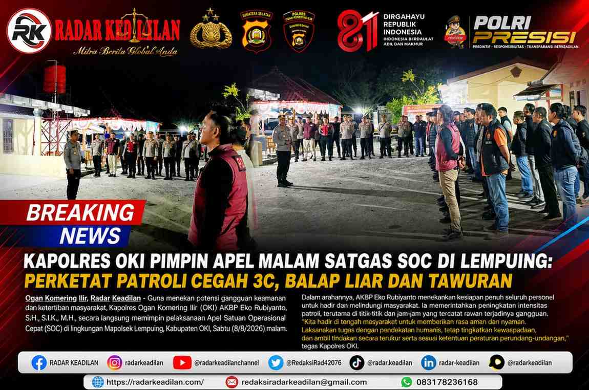 Kapolres OKI Pimpin Apel Malam Satgas SOC di Lempuing: Perketat Patroli Cegah 3C, Balap Liar dan Tawuran