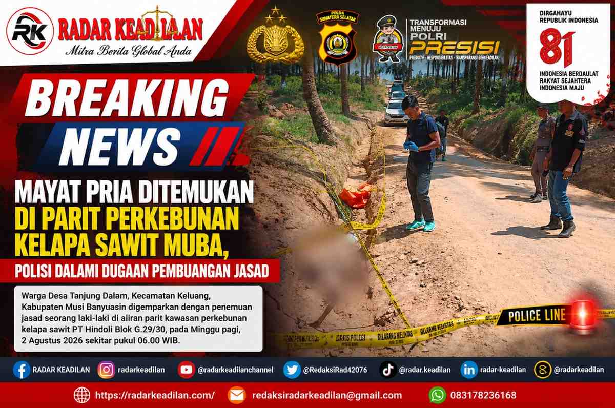 Mayat Pria Ditemukan di Parit Perkebunan Kelapa Sawit Muba, Polisi Dalami Dugaan Pembuangan Jasad