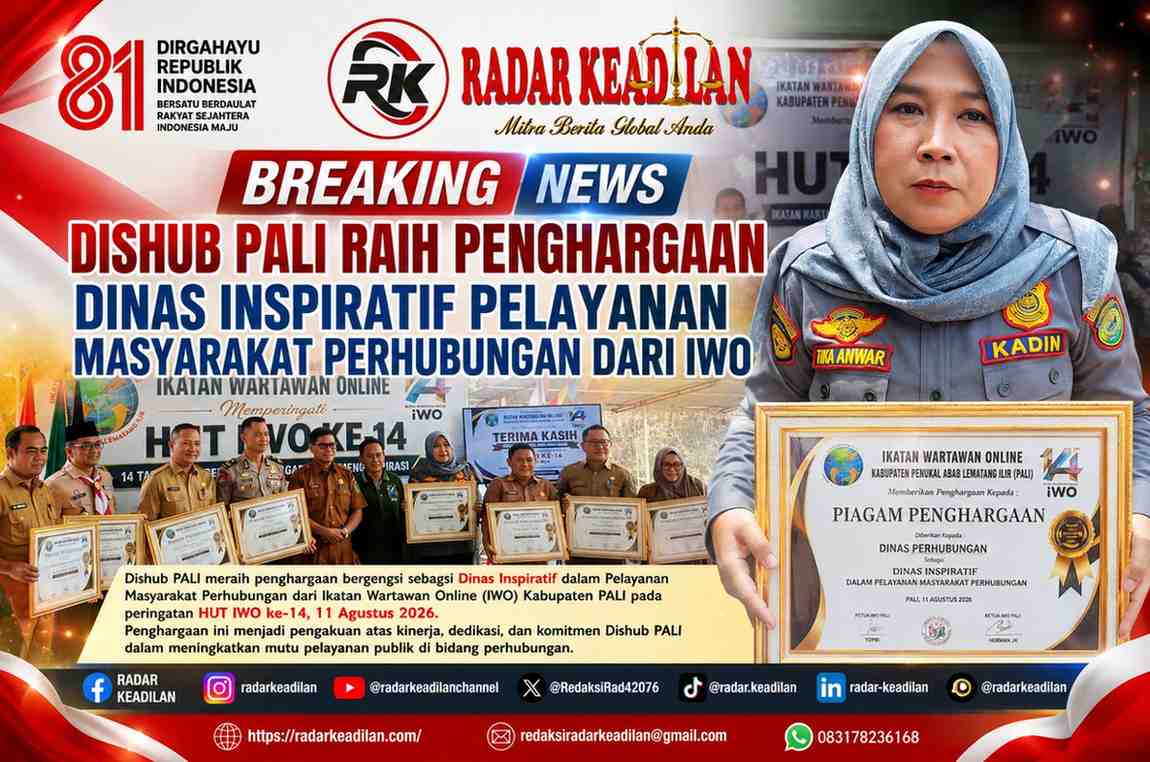 Dishub PALI Raih Penghargaan Dinas Inspiratif Pelayanan Masyarakat Perhubungan dari IWO