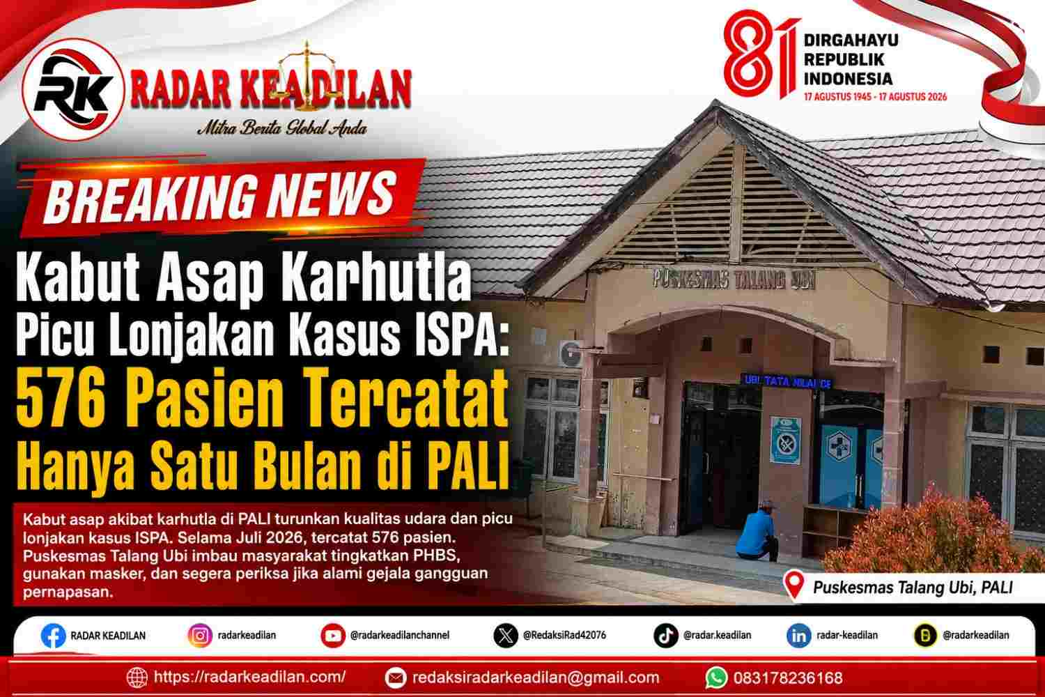 Kabut Asap Karhutla Picu Lonjakan Kasus ISPA: 576 Pasien Tercatat Hanya Satu Bulan di PALI