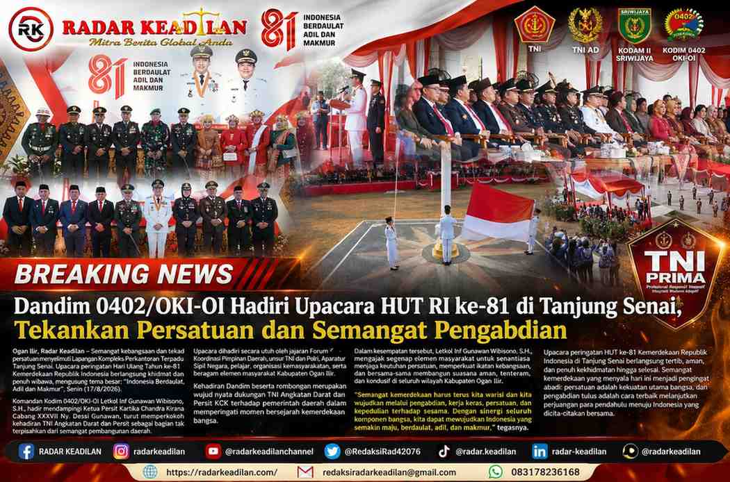 Dandim 0402/OKI-OI Hadiri Upacara HUT RI ke-81 di Tanjung Senai, Tekankan Persatuan dan Semangat Pengabdian