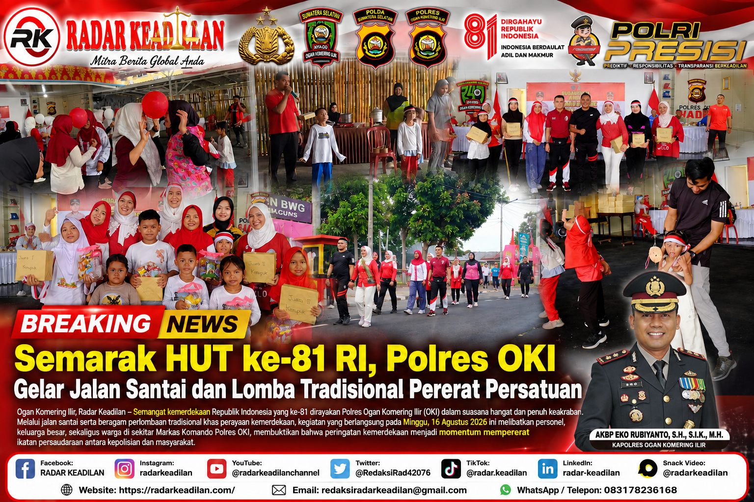 Semarak HUT ke-81 RI, Polres OKI Gelar Jalan Santai dan Lomba Tradisional Pererat Persatuan