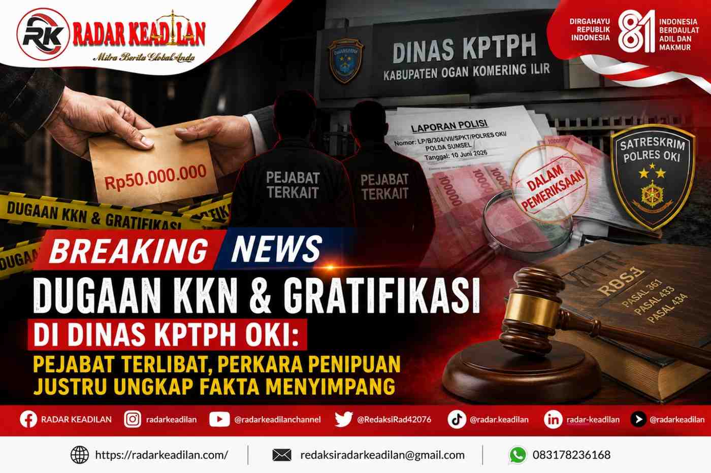 Dugaan KKN & Gratifikasi di Dinas KPTPH OKI: Pejabat Terlibat, Perkara Penipuan Justru Ungkap Fakta Menyimpang