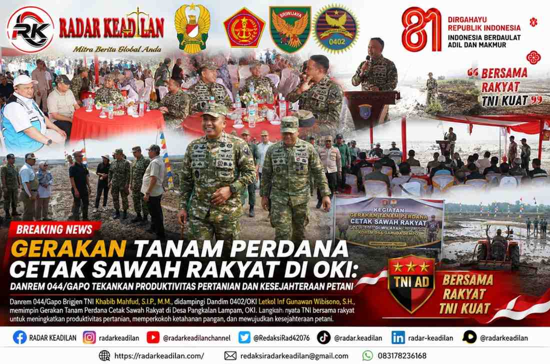 Gerakan Tanam Perdana Cetak Sawah Rakyat di OKI: Danrem 044/Gapo Tekankan Produktivitas Pertanian dan Kesejahteraan Petani