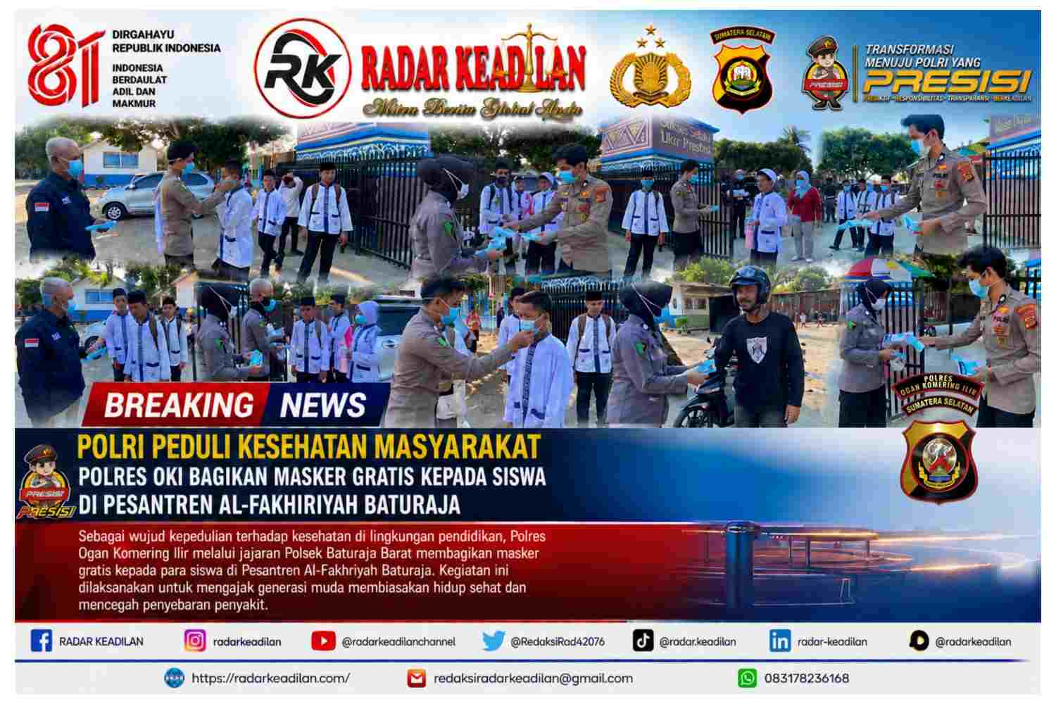 Lindungi Generasi Muda dari Kabut Asap: Polres OKI Bagikan Masker Kepada Pelajar SMPN 6 Kayuagung dan Ajakan Cegah Karhutla