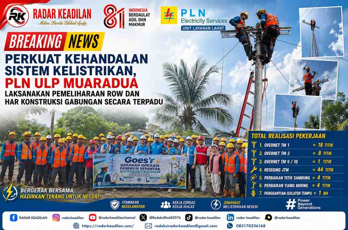 Perkuat Kehandalan Sistem Kelistrikan, PLN ULP Muaradua Laksanakan Pemeliharaan ROW dan HAR Konstruksi Gabungan Secara Terpadu
