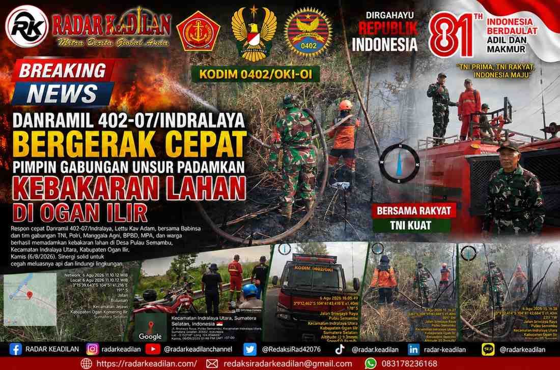 Danramil 402-07/Indralaya Bergerak Cepat Pimpin Gabungan Unsur Padamkan Kebakaran Lahan di Ogan Ilir