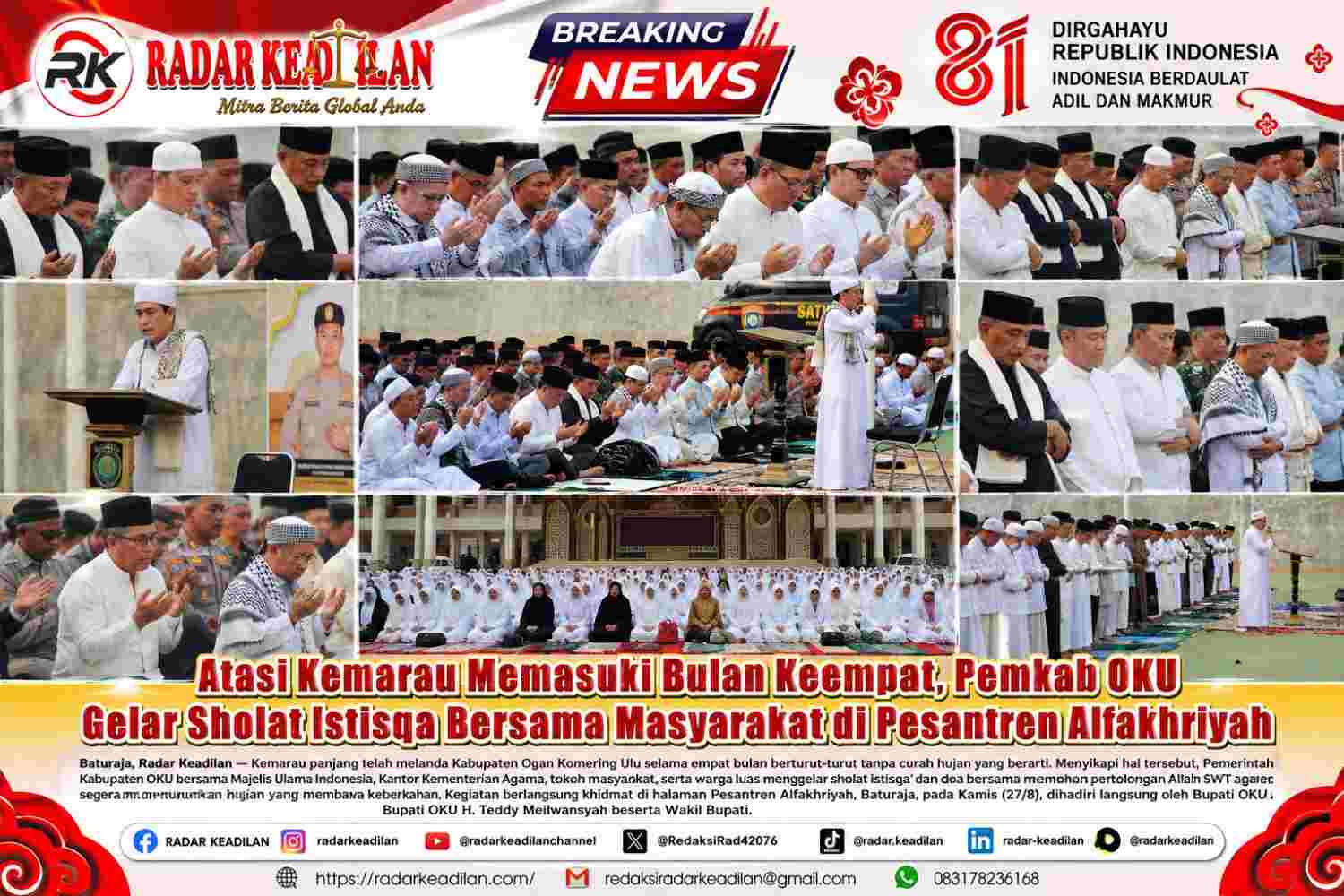 Atasi Kemarau Memasuki Bulan Keempat, Pemkab OKU Gelar Sholat Istisqa Bersama Masyarakat di Pesantren Alfakhriyah