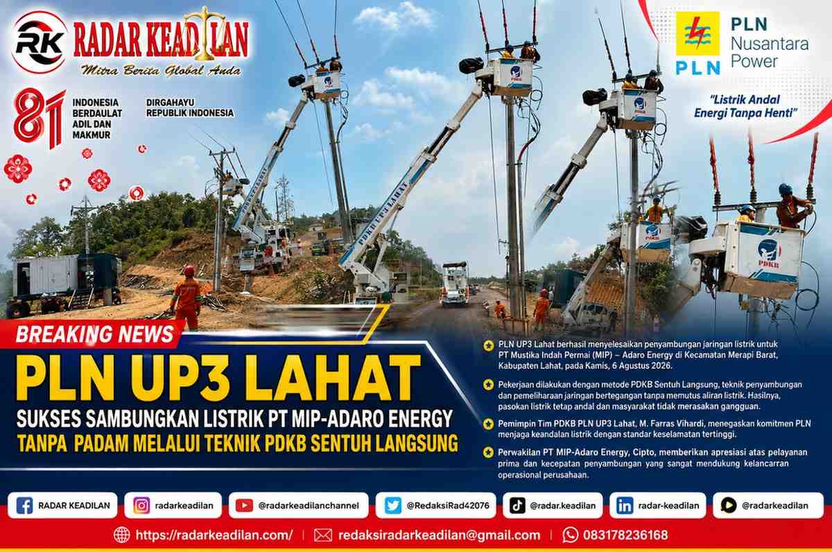 PLN UP3 Lahat Sukses Sambungkan Listrik PT MIP-Adaro Energy Tanpa Padam Melalui Teknik PDKB Sentuh Langsung