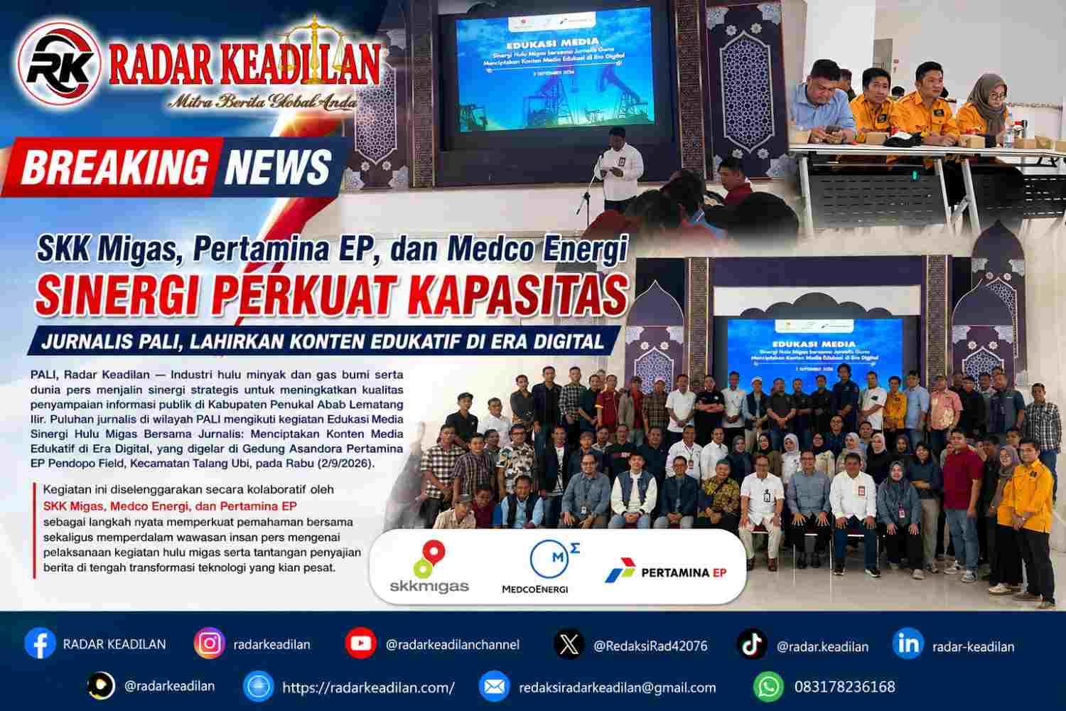 SKK Migas, Pertamina EP, dan Medco Energi Sinergi Perkuat Kapasitas Jurnalis PALI, Lahirkan Konten Edukatif di Era Digital
