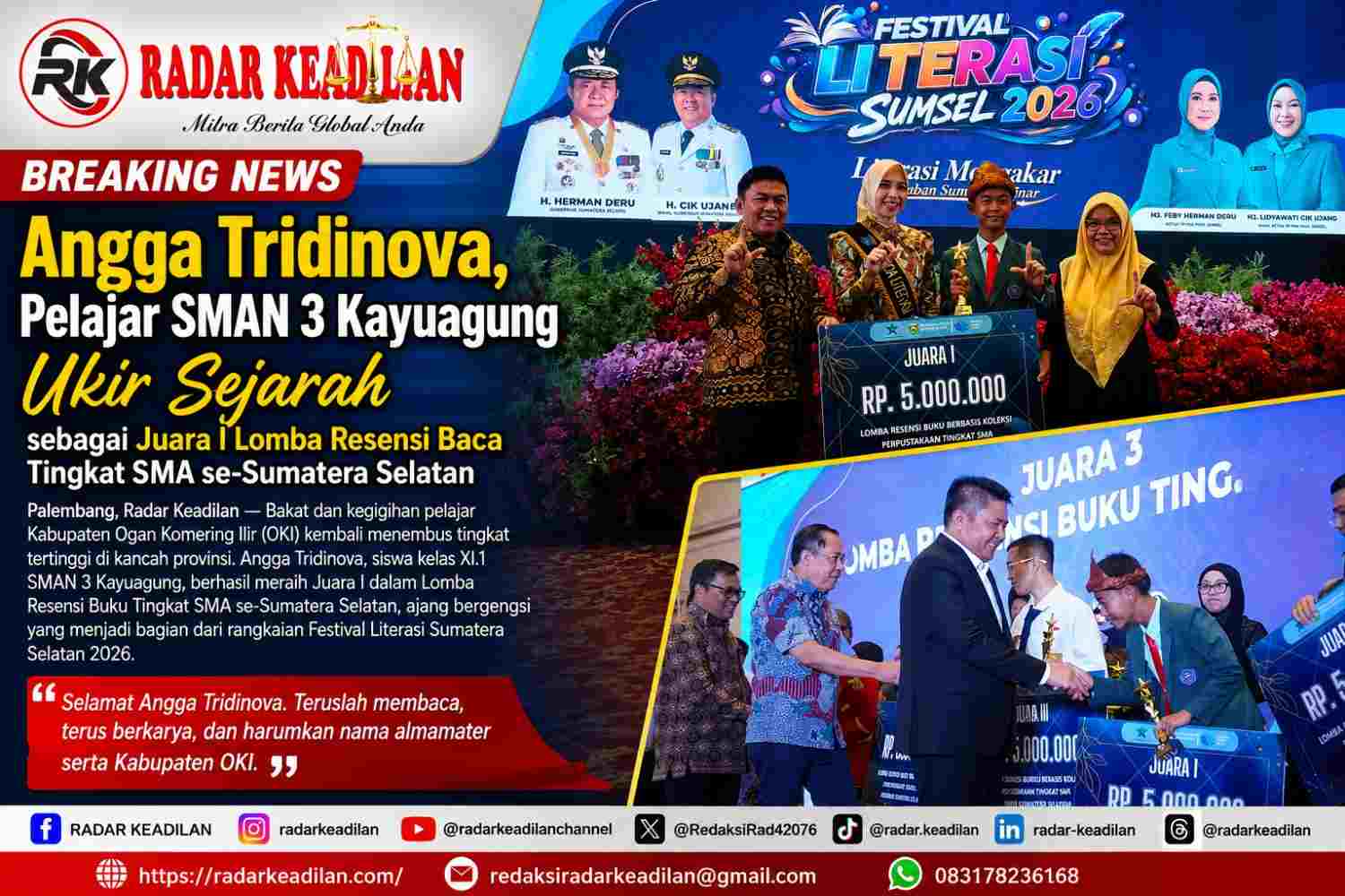 Angga Tridinova, Pelajar SMAN 3 Kayuagung Ukir Sejarah sebagai Juara I Lomba Resensi Baca Tingkat SMA se-Sumatera Selatan (1)