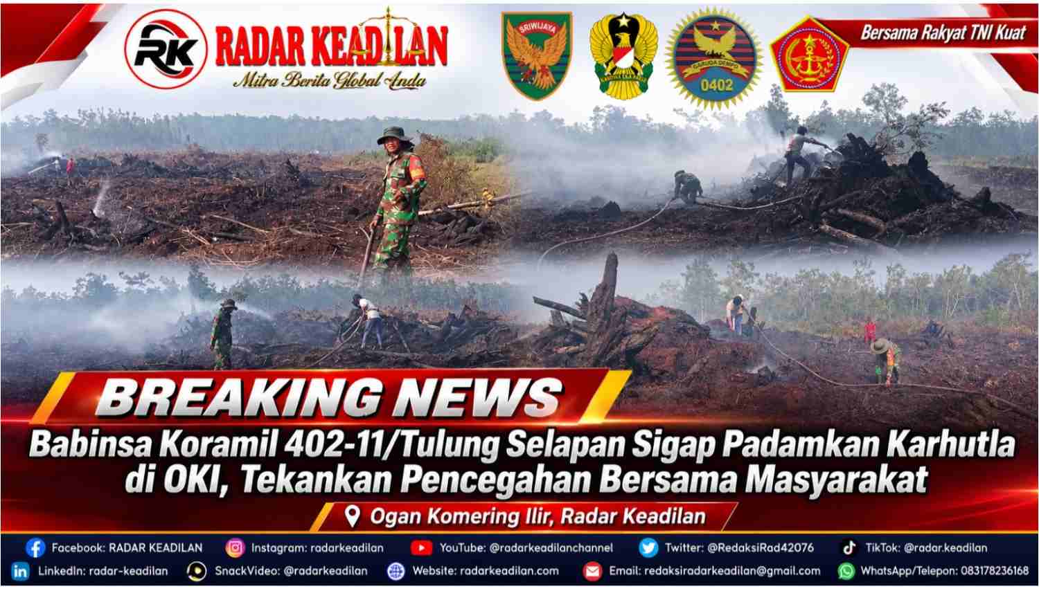 Babinsa Koramil 402-11Tulung Selapan Sigap Padamkan Karhutla di OKI, Tekankan Pencegahan Bersama Masyarakat