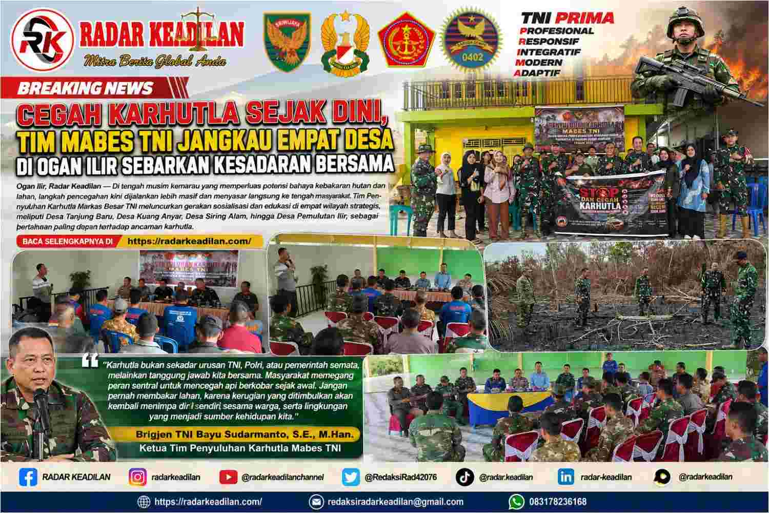 Cegah Karhutla Sejak Dini, Tim Mabes TNI Jangkau Empat Desa di Ogan Ilir Sebarkan Kesadaran Bersama