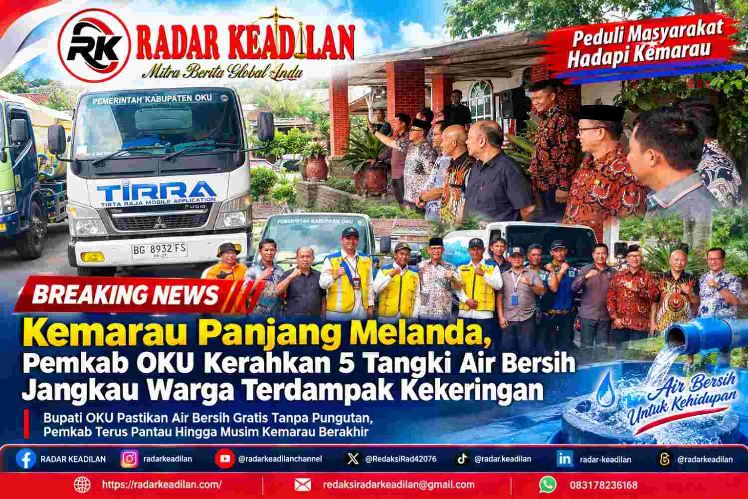 Kemarau Panjang Melanda, Pemkab OKU Kerahkan 5 Tangki Air Bersih Jangkau Warga Terdampak Kekeringan