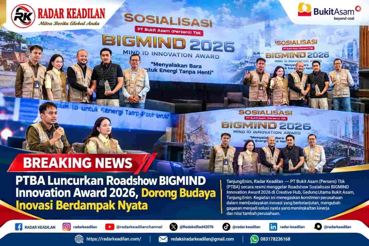 PTBA Luncurkan Roadshow BIGMIND Innovation Award 2026, Dorong Budaya Inovasi Berdampak Nyata