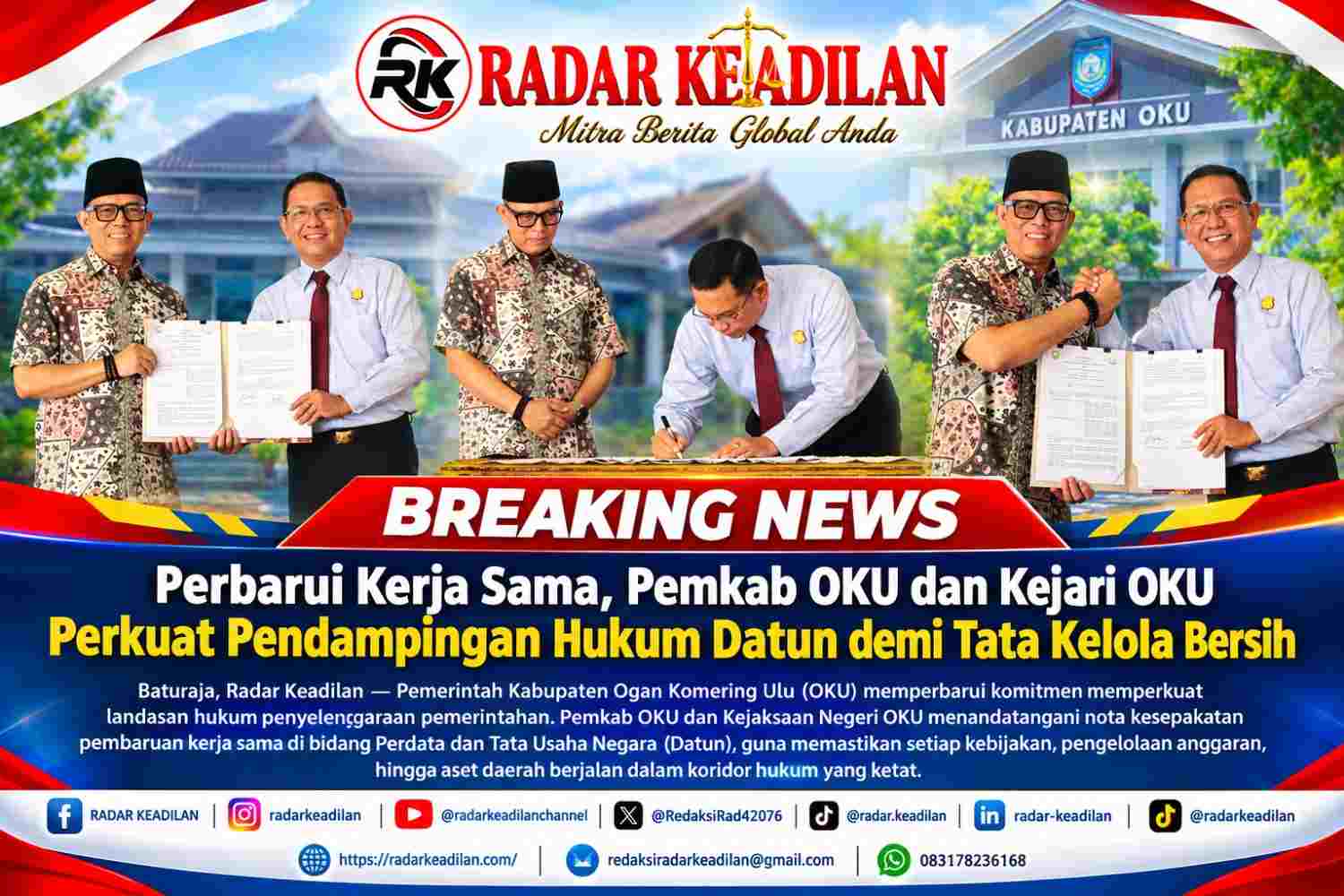 Perbarui Kerja Sama, Pemkab OKU dan Kejari OKU Perkuat Pendampingan Hukum Datun demi Tata Kelola Bersih