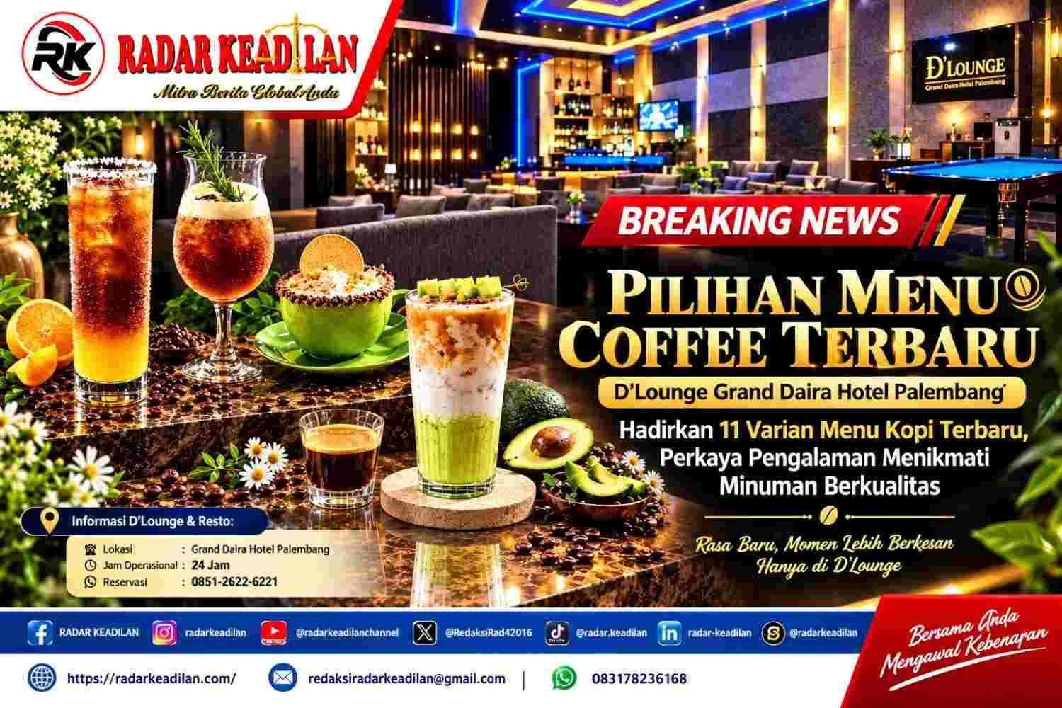 D’Lounge Grand Daira Hotel Palembang Hadirkan 11 Varian Menu Kopi Terbaru, Perkaya Pengalaman Menikmati Minuman Berkualitas