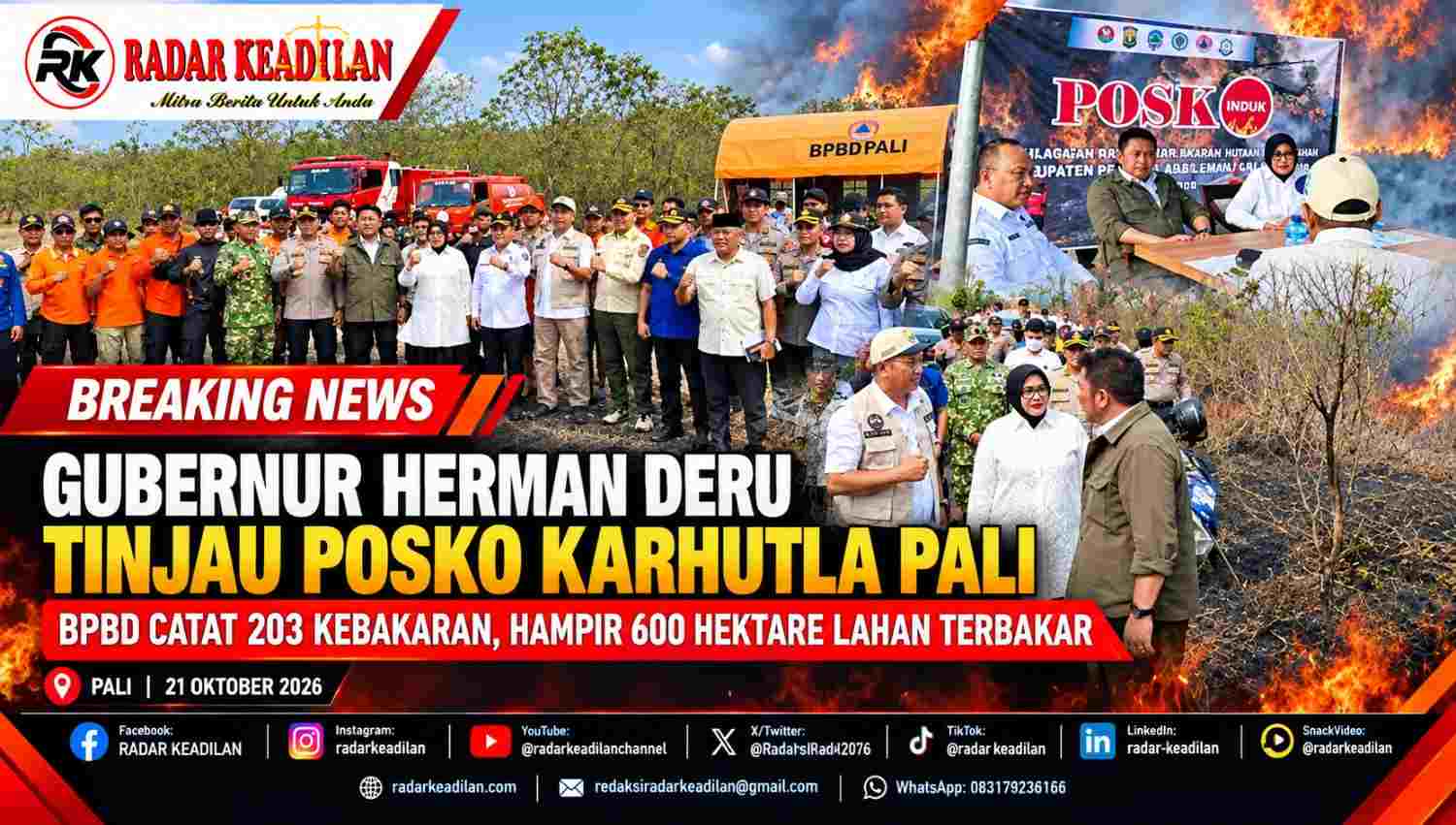 Gubernur Herman Deru Tinjau Langsung Posko Karhutla PALI Tekankan Kesiapsiagaan, BPBD Catat 203 Kebakaran Hanguskan Hampir 600 Hektare Lahan