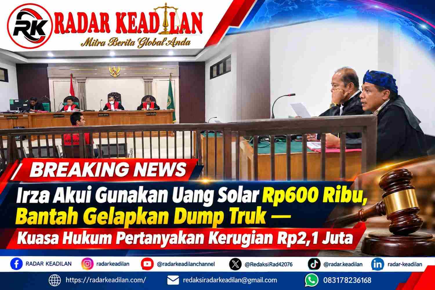 Irza Akui Gunakan Uang Solar Rp600 Ribu, Bantah Gelapkan Dump Truk — Kuasa Hukum Pertanyakan Kerugian Rp2,1 Juta