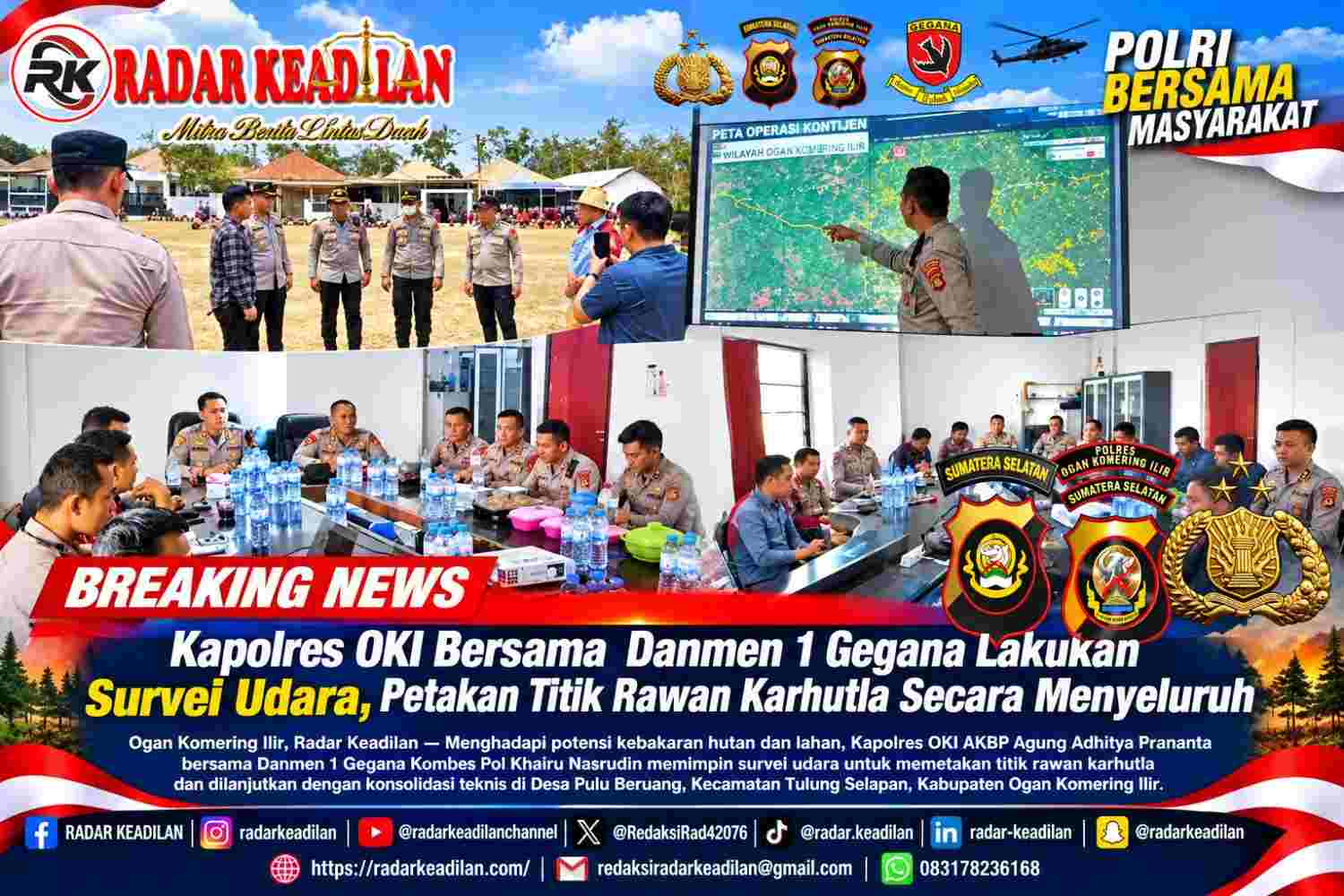 Kapolres OKI Bersama Danmen 1 Gegana Lakukan Survei Udara, Petakan Titik Rawan Karhutla Secara Menyeluruh