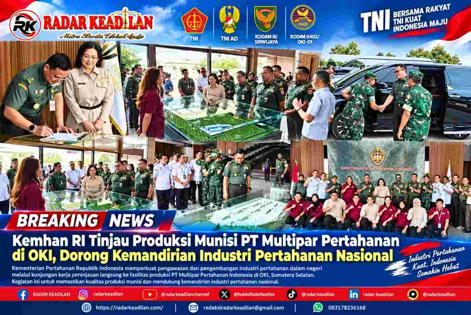 Kemhan RI Tinjau Produksi Munisi PT Multipar Pertahanan di OKI, Dorong Kemandirian Industri Pertahanan Nasional