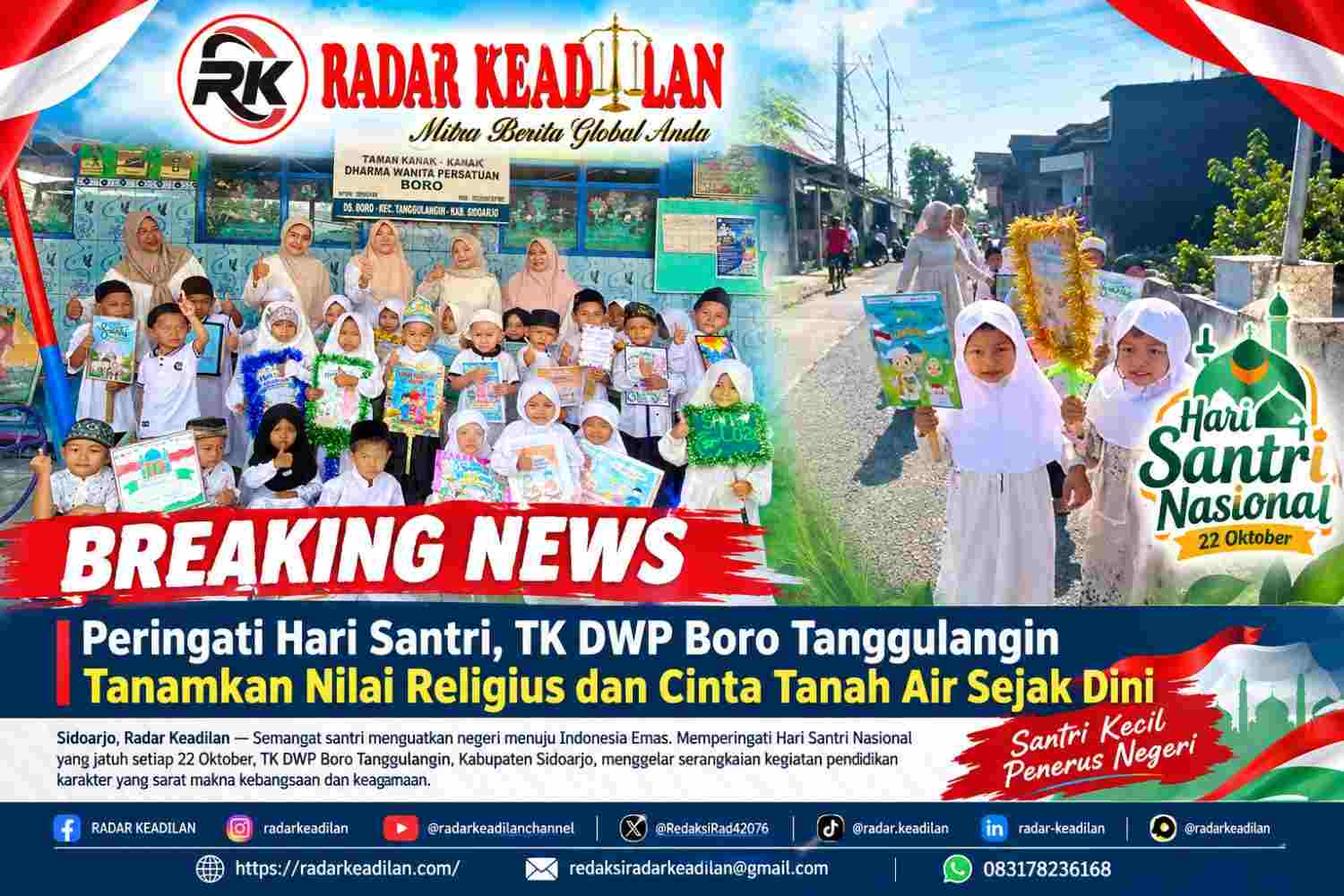 Peringati Hari Santri, TK DWP Boro Tanggulangin Tanamkan Nilai Religius dan Cinta Tanah Air Sejak Dini